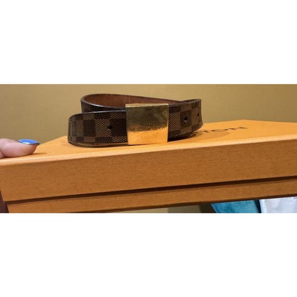 Louis Vuitton Accessories - Louis Vuitton Damier Ebene Saint Tulle Belt BGold Buckle Size 32 Box & Dustbag
